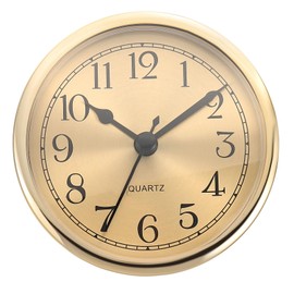 PATIKIL 3.5" 90mm Quartz Clock Insert, Round Quartz Movement Miniature Clock Mini Arabic Numeral Clock Fit 78mm/3.1" Diameter Hole for Replacement Home, Gold Tone, Style 1