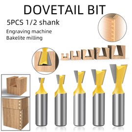 CHCYWJGJ 5Pcs Dovetail Router Bit Set 1/2 Inch Shank Half-Blind & Through Dovetail Bits Wood Joints Cutter Tool for Making Boxes Drawers Chests For Engraving Router planing Head Wood Cutter