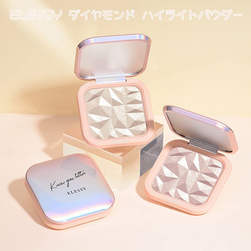 ELESSY Diamond Highlight Powder, 4 Colors, Highlight, Luminizer, Sparkle, 3D,