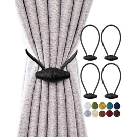 TECVINCI Magnetic Curtain Tiebacks with Upgrade, Larger Magnet, Pack of 4, 40 cm Curtain Holdbacks for Indoor and Outdoor Curtains, Black