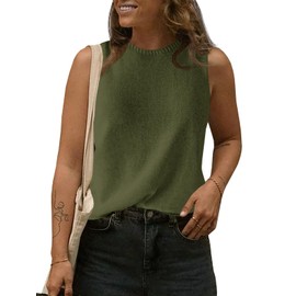 Imily Bela Womens Sleeveless Sweater Vest 2025 Casual Summer Crew Neck Knit Sweater Lightweight Pullover Tank Top Army Green