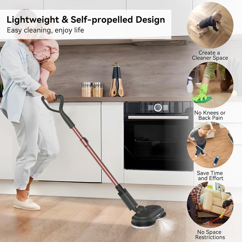 Cordless Electric Mop, Electric Floor Cleaner with Water Sprayer &