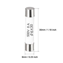 sourcing map Ceramic Cartridge Fuses 8A 500V 6x30mm Ceramic Fuses Fast Blow Replacement for Amplifier Energy Saving Lamp Ballast 10pcs