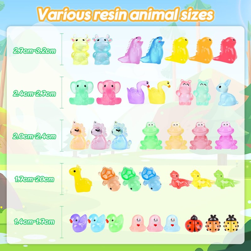 80 Pieces Mini Resin Animal Figures Set, Luminous Resin Animals,
