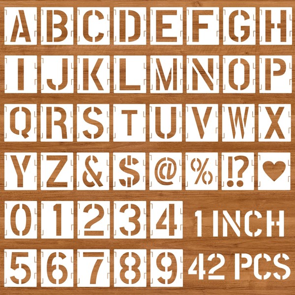 42 PCS Letter and Number Stencils, 1 Inch Reusable Alphabet