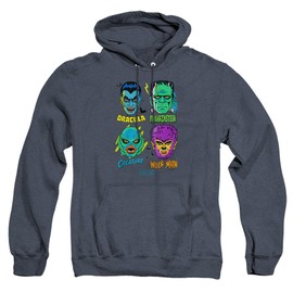Popfunk Universal Monsters Monster Heads Unisex Adult Pull-Over Heather Hoodie, Navy Heather, Medium