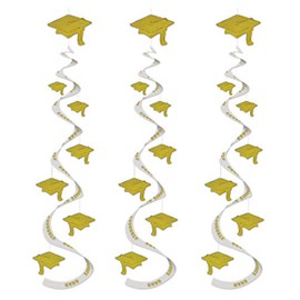 Beistle Printed Grad Cap Whirls-Gold