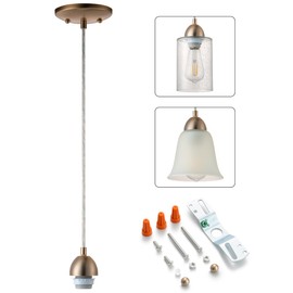Champagne Bronze Pendant Light Fixture Kit, Small Pendant Lights Kitchen Island, DIY Make Modern & Farmhouse & Industrial Hanging Light, Adjustable Height, 1 Pack（Shade and Bulb Not Included）