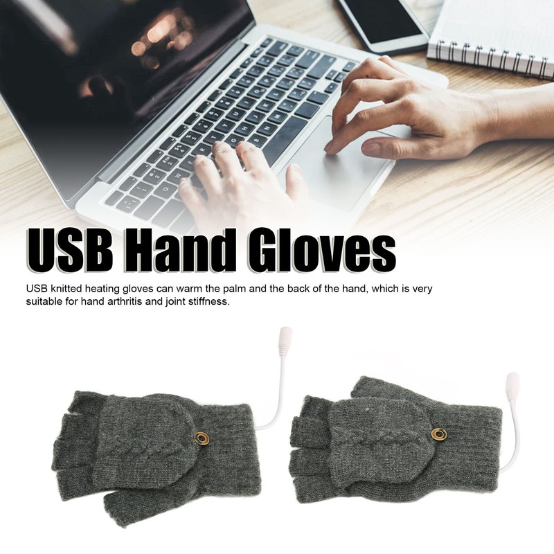 USB Warmer Heated Gloves Flip Half Fingerless Electronic Knitted Hand