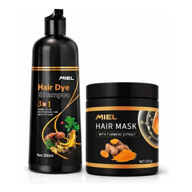 Kit Shampoo Tinte Cubre Canas Y Mascarilla Capilar Curcuma Ligth