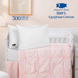 Toddler Pillowcase Cover with Zipper Closure 100% Soft Egyptian Cotton Small Pillow Cover 2-Pices, 500 Thread Count Travel Pillow Cases 14x20 inch, White Striped