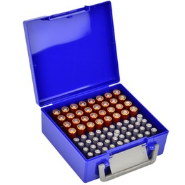 FULLCASE Battery Storage Organizer Holder Holds 72 AA AAA Batteries, Box Cases Garage Container, Home Drawer Organization Dispenser (Case Only) (Blue)