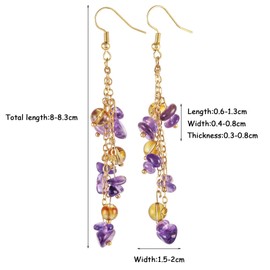 Nupuyai Crystal Earrings Hanging Gold for Women Tumbled Stones Drop Tassel Dangle Earrings Fish Hook Earrings Reiki Stone Jewellery, Stone, Citrine, Amethyst