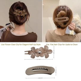 KERYALELA 6 Pcs Flat Claw Clips - Flower Hair Clips for Women Thick Hair, 2 Style Matte Non-Slip Lay Flat Claw Clip for Women Girls Thin Thick Curly Straight - Flower Hair Accessories