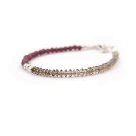 Pink Garnet Bracelet Smoky Quartz Beads Bracelet Sterling Silver Findings January Birthday Gift Jewelry