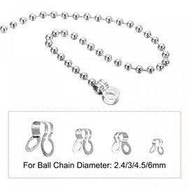 sourcing map Ball Chain Connectors, Stainless Steel Double Ring Clasp Fit for 2.4/3/4.5/6mm Ball Chain Ceiling Fan Lamp Pull Loop, Silver Pack of 100