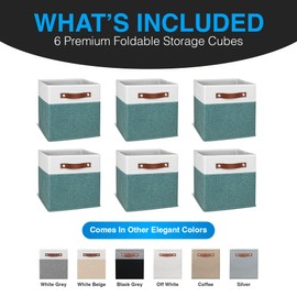 13x13 Storage Cubes - 6 Pack - Linen Fabric 13 Inch Cube Storage Bins for Bedroom, Living Room, Clothes and Toys; Foldable, Dual Leather Handles