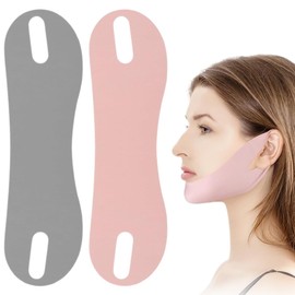 UEIOAVL Gesichtsstraffungsbänder, 2 Stück Ohrschlaufen-Bandage, Lifting-Maske Kinn wiederverwendbar Doppelkinn-Reduzierer (Grau, Rosa)