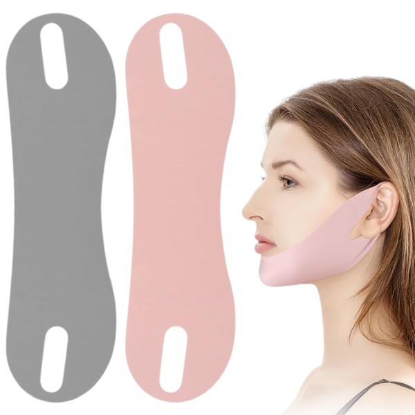UEIOAVL Gesichtsstraffungsbänder, 2 Stück Ohrschlaufen-Bandage, Lifting-Maske Kinn wiederverwendbar Doppelkinn-Reduzierer (Grau,