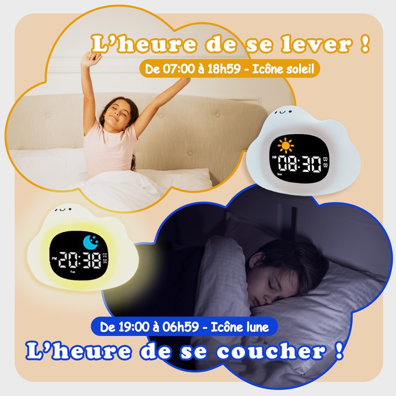 Learning Alarm Clock for Kids Day/Night - Night Light for
