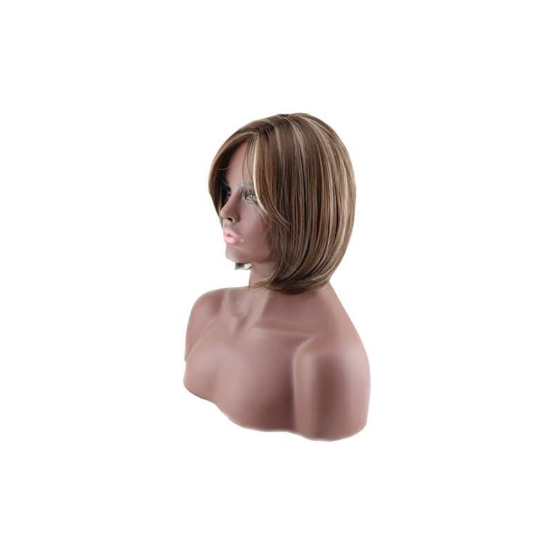 Peluca Bob Corta Liso Marrón, Peluca de Cabello con Flequillo