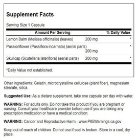 Swanson Lemon Balm Passion Flower Skullcap Complex 180 Capsules