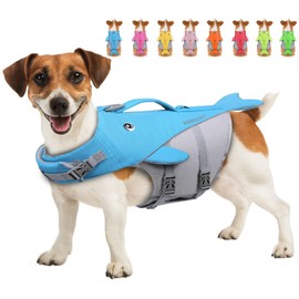 VIVAGLORY Dog Life Vest for Puppy Small Medium Large Dogs, Easy on & Off Sports Style Life Jackets for Dogs with Adjustable Nylon Straps, Blue