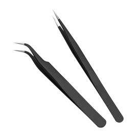 ATC Tweezers Set of 2 Tip & Tip Precision Work Black