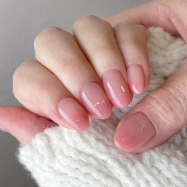 Gradient Pink Press on Nails Short Almond Nails Press ons Nails Glue on Acrylic Nails Fake Nails for Women Thick False Nails Glue on Nails Short Oval Nails for Party 24Pcs