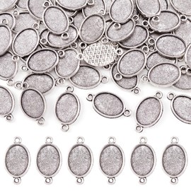 Pandahall 50pcs Vintage Tibetan Style Antique Silver Blank Bezel Cabochon Settings 18x13mm Inner Diameter Oval Frame Pendant Tray Charms