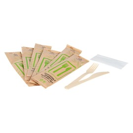 Restaurantware Bambuddha 7 Inch Bamboo Utensil Sets 100 Disposable Bamboo Wares - Fork Knife & Napkin Smooth Finish Bamboo Sustainable Cutlery Withstands Heat Alternative To Plastic Cutlery