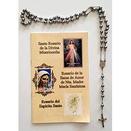 Dreams Gate Inc Santo Rosario de la Divina Misericordia, Rosario de la llama de amor de Nta. Madre Maria Santisima, Rosario del Espiritu Santo Libro Grande y Stainless Steel Rosario