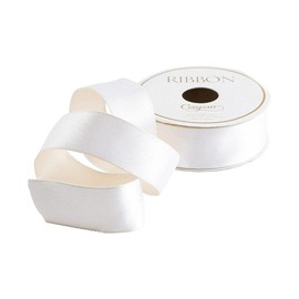 Caspari White & Ivory Reversible Satin Wired Gift Ribbon - 30 Foot Spool