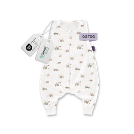 TRÄUMELAND Little Farm green baby sleeping bag with feet 0.5 TOG, summer pajamas, lightweight, breathable baby sleeping bag, Oeko-Tex 100 certified.