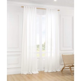 ATLINIA 100% Linen Sheer Curtain White Panel - 1 Panel Window Natural Linen Sheer for Bedroom Living Room Farmhouse Light Curtain Filtering Door Shades Privacy Rustic Boho Door Drape 213 cm