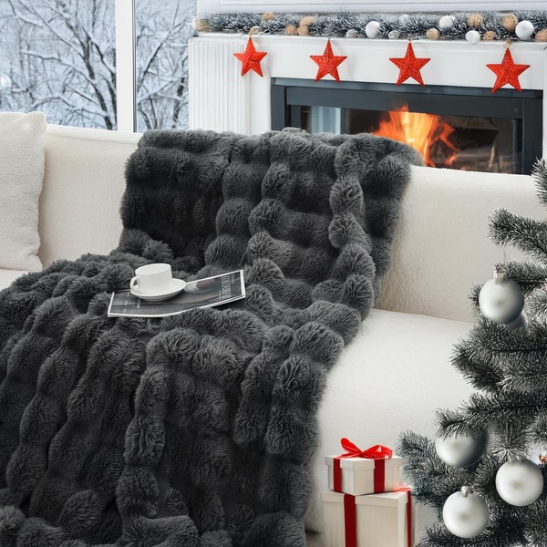 July Soft Bubble Fleece Throw Blanket for Couch, Fluffy Decorative