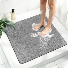 Extra Large Square Shower Mat, Yonala 36 x 36 Inch Non Slip Shower Mats for Inside Shower, Soft PVC Loofah Shower Floor Mat with Central Drain Hole, Quick Drying, Easy Clean
