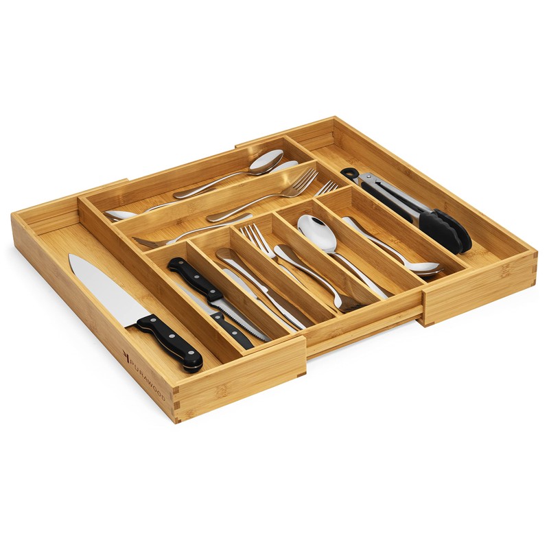 Bamboo Drawer Organizer, 2 Pack - Expandable Silverware Organizer &