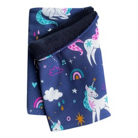 Wollhuhn Eco Girls/Boys/Children Warm Slip-On Scarf/Neckerchief Inner Fleece Lined Many Designs Winter Transitional Periods (Made of Eco Fabrics) 20220523, Unicorns Dark Blue
