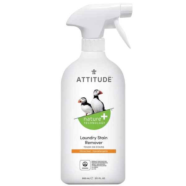 ATTITUDE Laundry Stain Remover, Hypoallergenic Safe Ingredients, Effective True Ecological Alternative Products, Citrus Zest, 27.1 Fl Oz (22500)