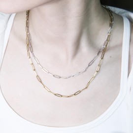 Exway - Juego de 10 collares con clip de papel, cadena de acero inoxidable de 18 pulgadas, oro y plata, con cierres de langosta para manualidades, manualidades, joyería para mujeres