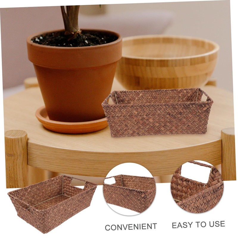 NOLITOY Handwoven Seagrass Storage Basket for Home Organization Rectangular Shape