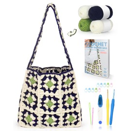 Reessy Crochet Kits for Beginners Adults, Granny Square Bag Crochet Kit, Crochet Starter Kit with Step-by-Step Instructions, Crochet Hooks and 4 Yarn Balls, Crochet Set for Kids DIY Crocheting