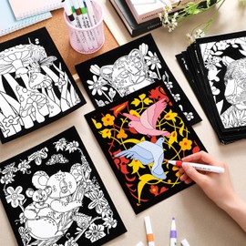 Zhanmai Pack of 48 Velvet Coloring Posters and Watercolor Pens Animal Fuzzy Velvet Coloring Posters for Adults Teenagers Large Coloring Poster for Classroom Festive Holiday Arts Crafts Activity