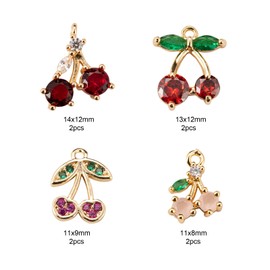 BEEFLYINGCherry Charms Brass Micro Pave Clear Cubic Zirconia Cherry Pendants, Brass+Cubic Zirconia, Cubic Zirconia