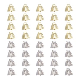 SUPERFINDINGS 40Pcs 2 Colors Christmas Decoration Bells Mini Cow Bells Metal Square Bell with Loud Sound Golden and Sliver Jingle Bells with Ring for Pet Ornamentation Christmas Tree Decoration