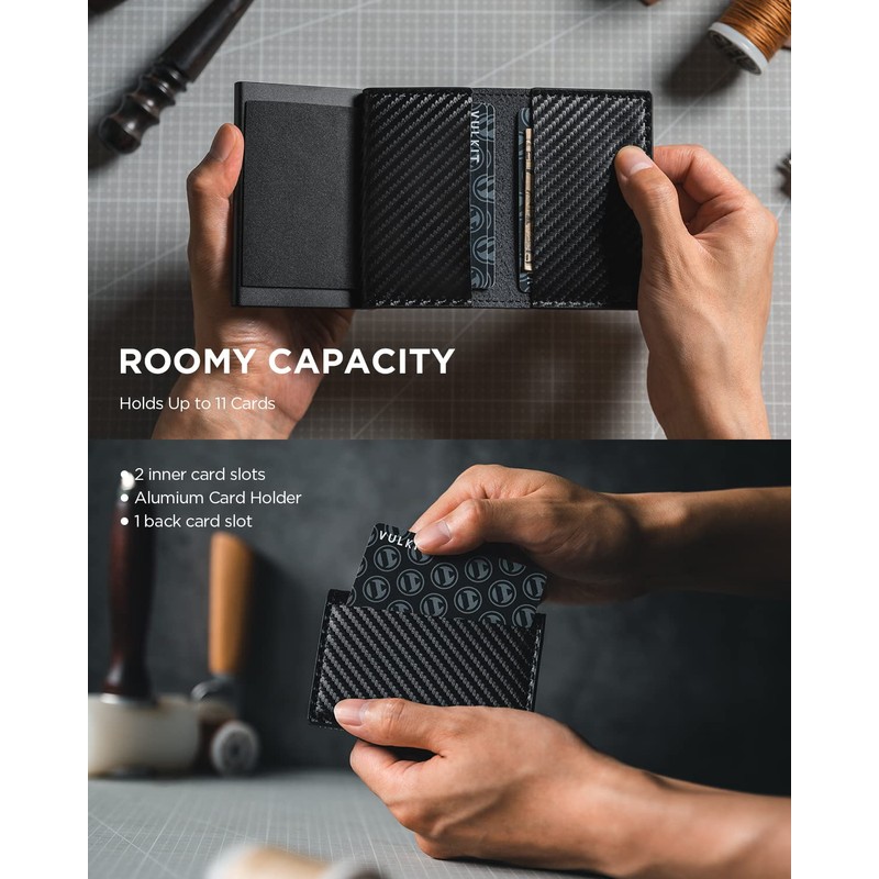 VULKIT Card Holder Pop Up Wallet RFID Blocking Slim Leather