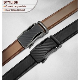 KEMISANT Mens Ratchet Belt 2 Units,Sliding Belt For Gift Mens Dress Casual 1 3/8",Size Adjustable(Black/Tawny,30"-36" Waist Adjustable)