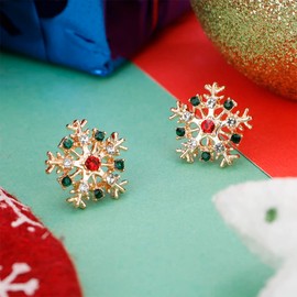 Kercisbeauty Christmas Snowflake Gold Earrings Rhinestones Crystal Studs Gemstones Jewelry Women Christmas Jewelry Xmas Party Accessory