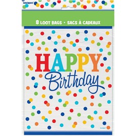 Vibrant "Happy Birthday" Rainbow Polka Dots Loot Bags - (Pack of 8) - Perfect for Happy Birthday Parties & Unforgettable Gift Bags